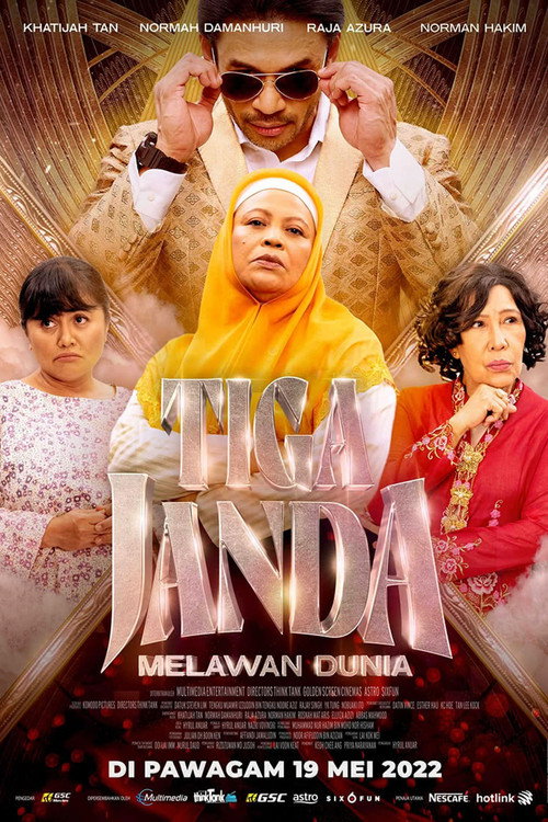 Póster de Sinposis Filem Tiga Janda Melawan Dunia