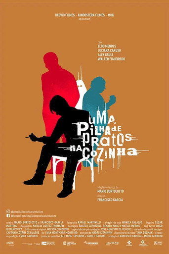 Póster de Uma Pilha de Pratos na Cozinha