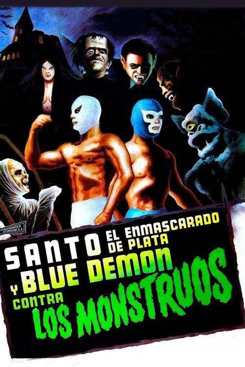 Póster de Santo el enmascarado de plata y Blue Demon contra los monstruos